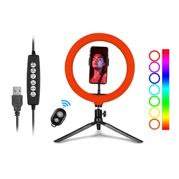 

10 Inch RGB Ring Light LED Colorful Fill-in Photography Dimmable 2800K-6500K USB Powered with Ballhead Adapter Phone Holder