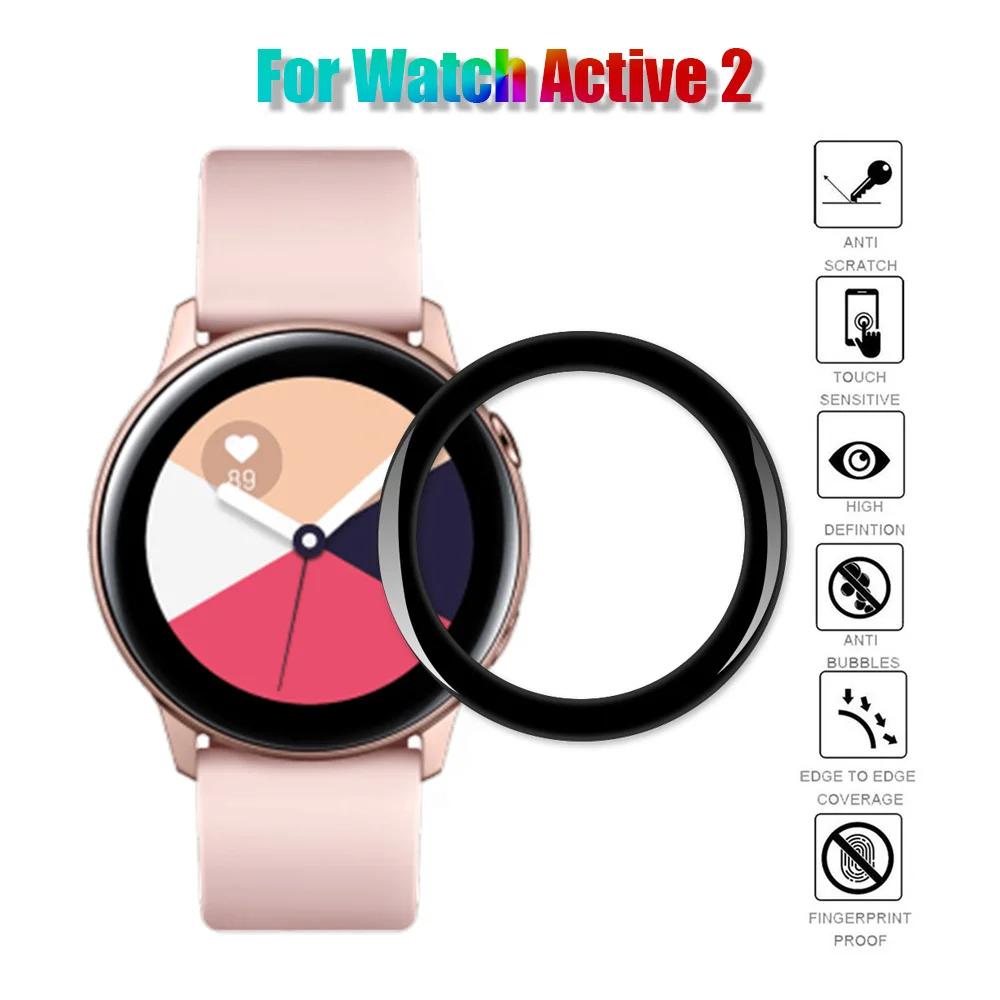 Película protectora para Samsung Galaxy Watch Active 2, 40mm, 44mm, Protector de pantalla 3D, fibra de vidrio suave, cubierta de pantalla completa, 1/2 uds.