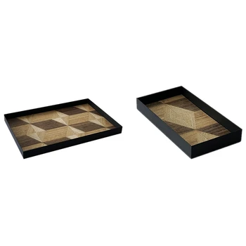 

2 Pcs Wood Decoration Tray Nordic Wind Wood Pastry Tray Bread Display Plate Art Dinner Plate-S & L