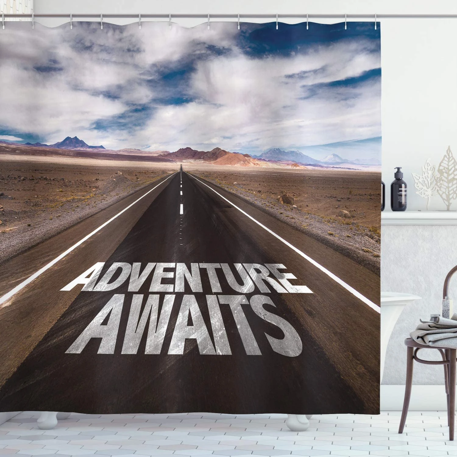 Adventure Shower Curtain Adventure Awaits Written on The Asphalt Clouds  Road Trip Theme Fabric Bathroom Decor Set with Hooks|Shower Curtains| -  AliExpress