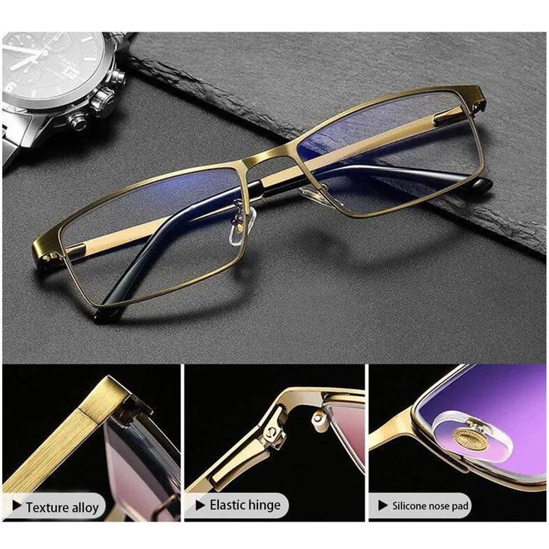 

Fashion Progressive Multifocal Reading Glasses Men Anti Blue Light Alloy Near Far Sight Spectacles Hyperopia Diopter