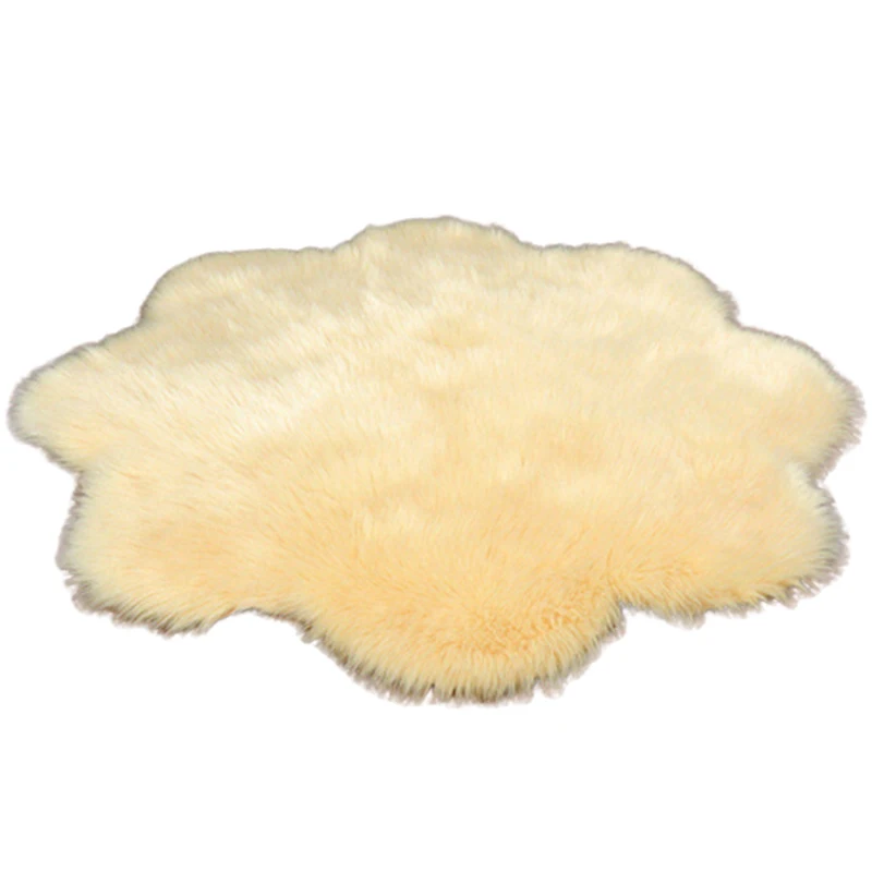 Однотонный ковер из искусственного меха в форме цветка, искусственный ковер из овечьей шерсти, напольный ковер, мохнатые ковры для гостиной, спальни-Cre