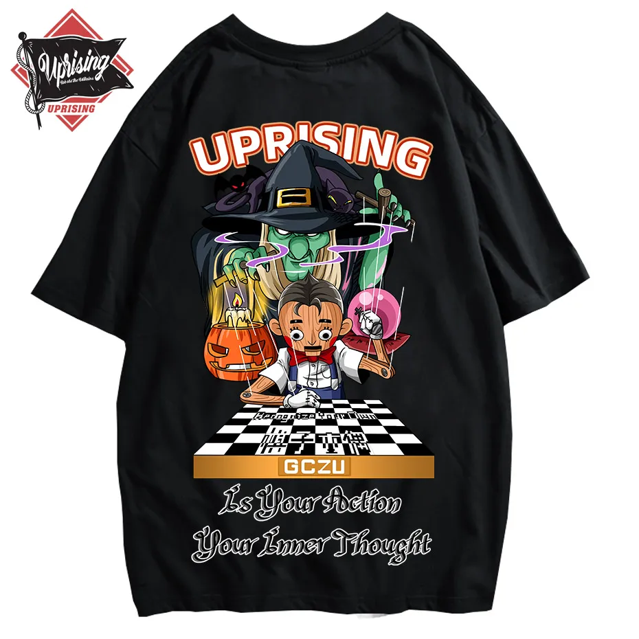 Футболка с принтом волшебника уличная кукол хип-хоп короткая шахматная доска
