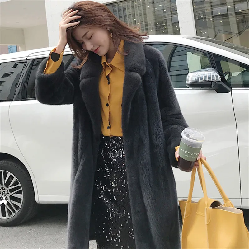 Gray Модное женское однотонное пальто из искусственного меха, Зимняя Толстая теплая длинная куртка, верхняя одежда с длинным рукавом размера плюс, женские плюшевые пальто Fourrure Femme - Цвет: Gray