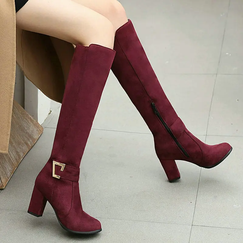 2021 New Faux Suede Women Knee High Boots Fashion Buckle Women