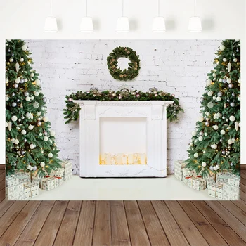 

Christmas Photography Background Christmas Tree Fireplace Gift Brick wall Backdrop Kids Party Decoration Banner For Photo Studio