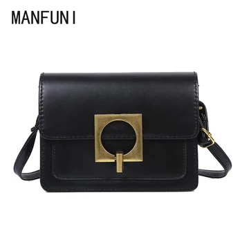 

MANFUNI Spring New Solid Color Shoulder Bag 2020 Metal Buckle Bag Female Bag Korean Fashion Casual Shoulder Pu Small Square Bag
