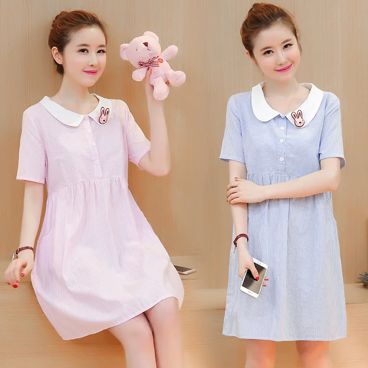 

Pregnant WOMEN'S T-shirt Summer Wear Korean-style Loose Short Sleeve Fake Two-Piece Pregnant Women Shirt Summer Dress Mid-length