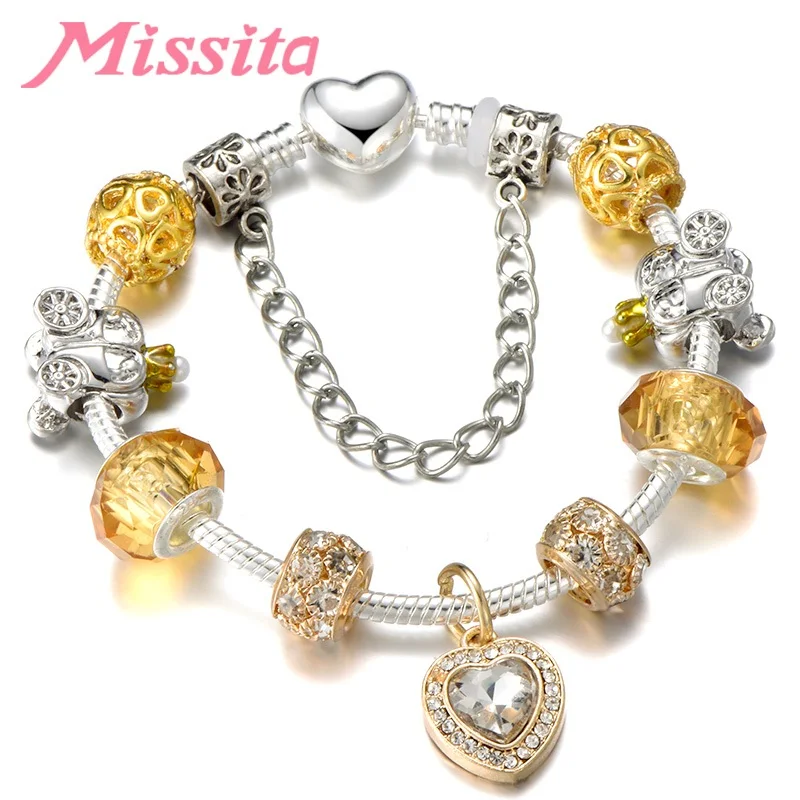 MISSITA Fashion Bracelet for Women Silver Charm Bracelet with Rose Pendant String Decoration Anniversary Gift pulseras mujer - Metal Color: AJ3019