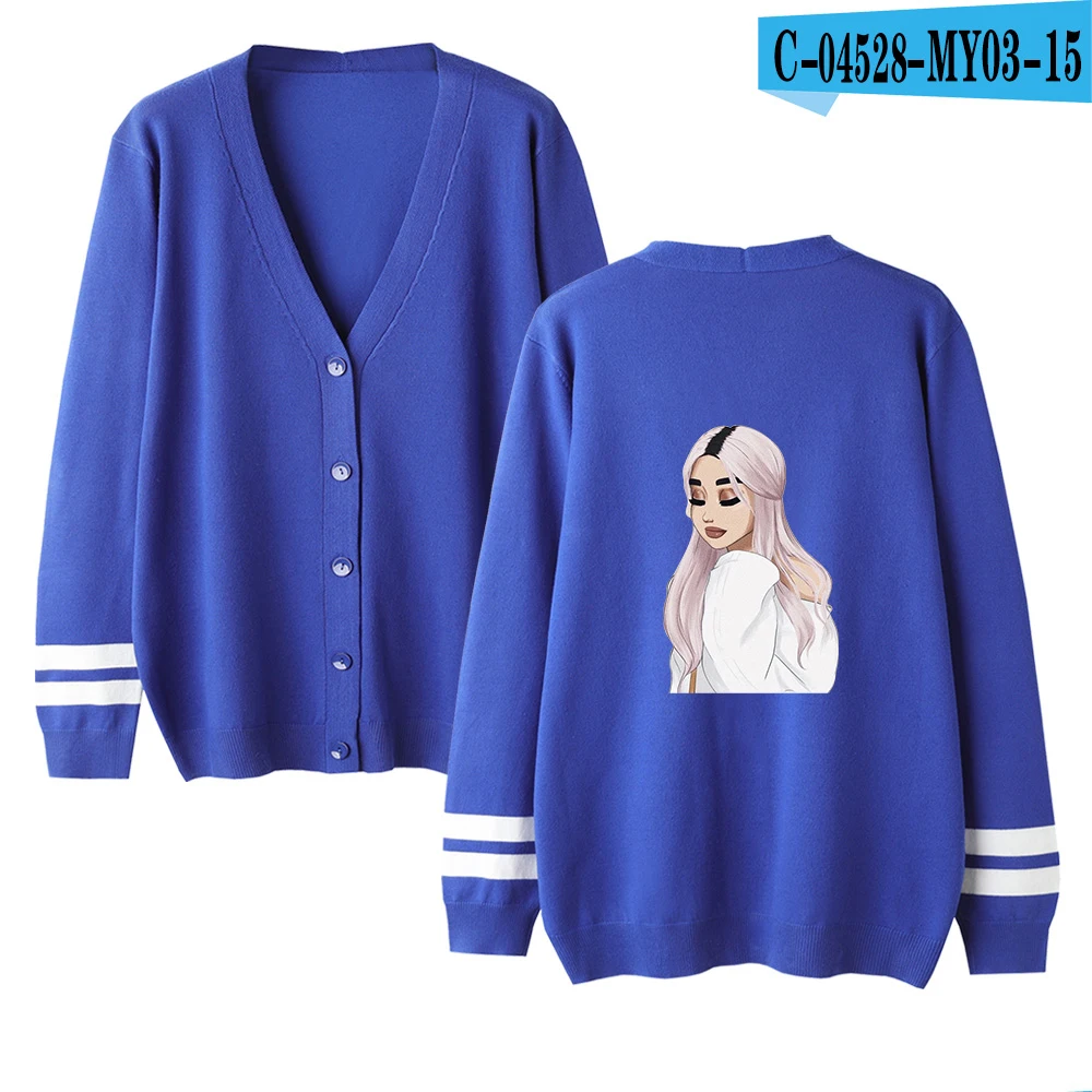 Ariana Grande Harajuku женские свитера осень зима модные повседневные кардиганы с v-образным вырезом однобортные с пышными рукавами свободные - Цвет: Blue
