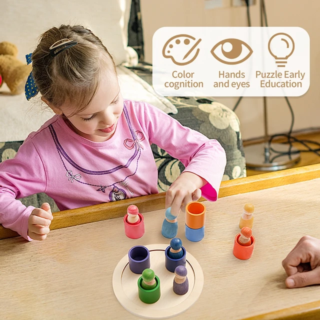 1Set Kids Wooden Rainbow Blocks Doll  Montessori  Educational Color Cognitive Ability Toy For Children Stacking Blocks Baby Gift 5