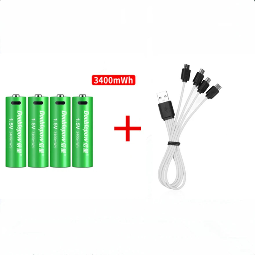 

4Pcs New 1.5V 3400mWh AA rechargeable battery USB rechargeable lithium battery with Micro USB cable for fast charging