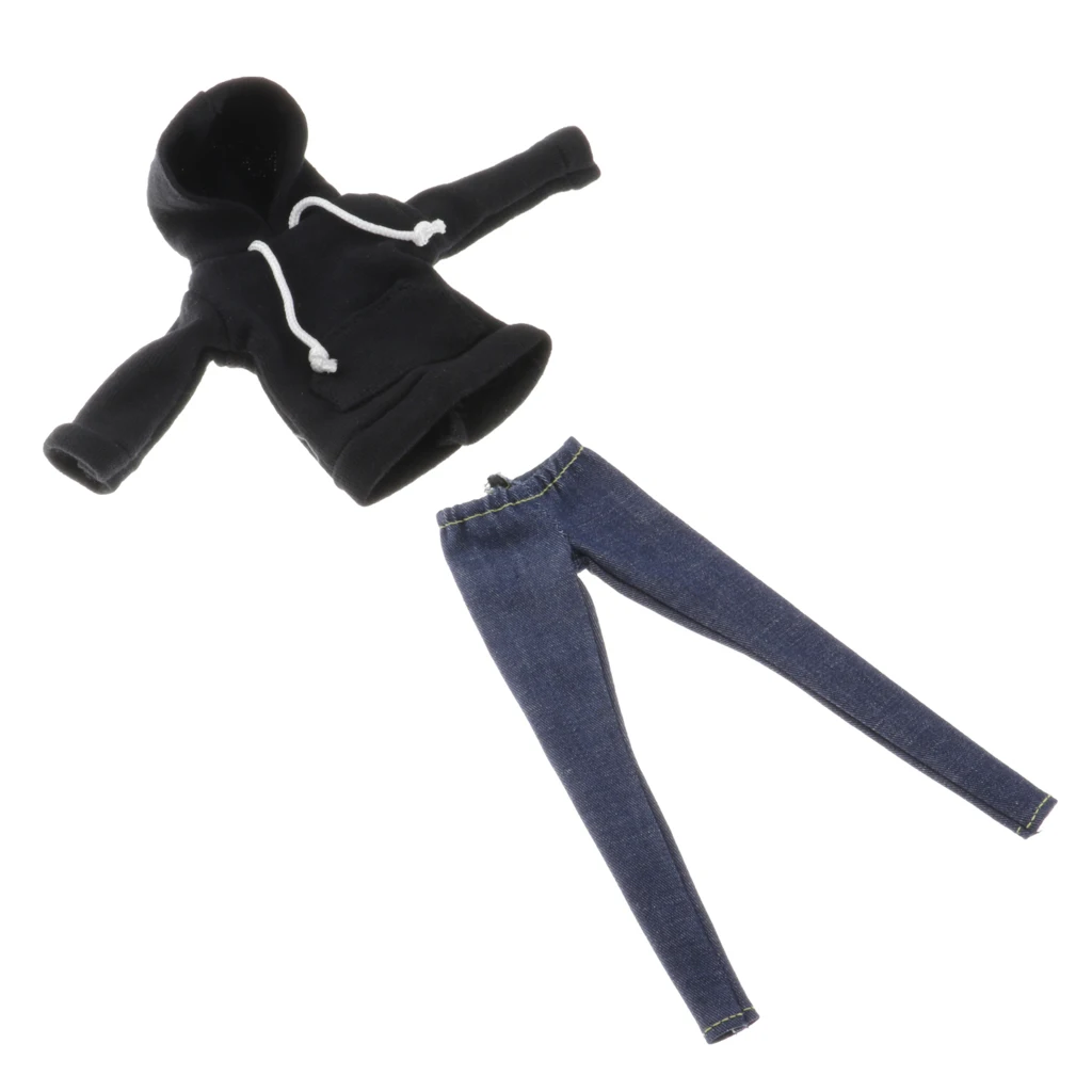 1:6 Scale Fashion Long Sleeve Hoodie and Tight Jeans Trousers For Blythe BJD Baby Girl Dolls Dress Up Replacement