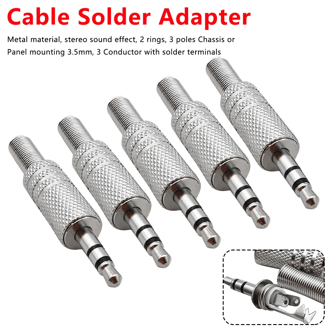 

5pcs Stereo Metal Poles 3.5 Plug & Jack Adapter With Spring Solder Wire Terminal 3.5mm Plug Connector
