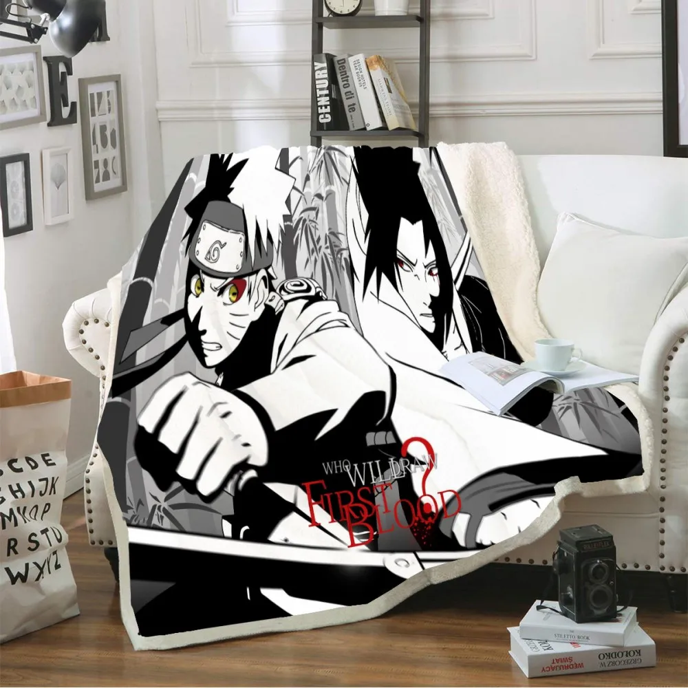 

Plush Fluffy Sherpa Coral Throw Blanket Anime Naruto Office Nap Blanket Soft Knee Blanket Autumn/Winter Bed Sheet Black White