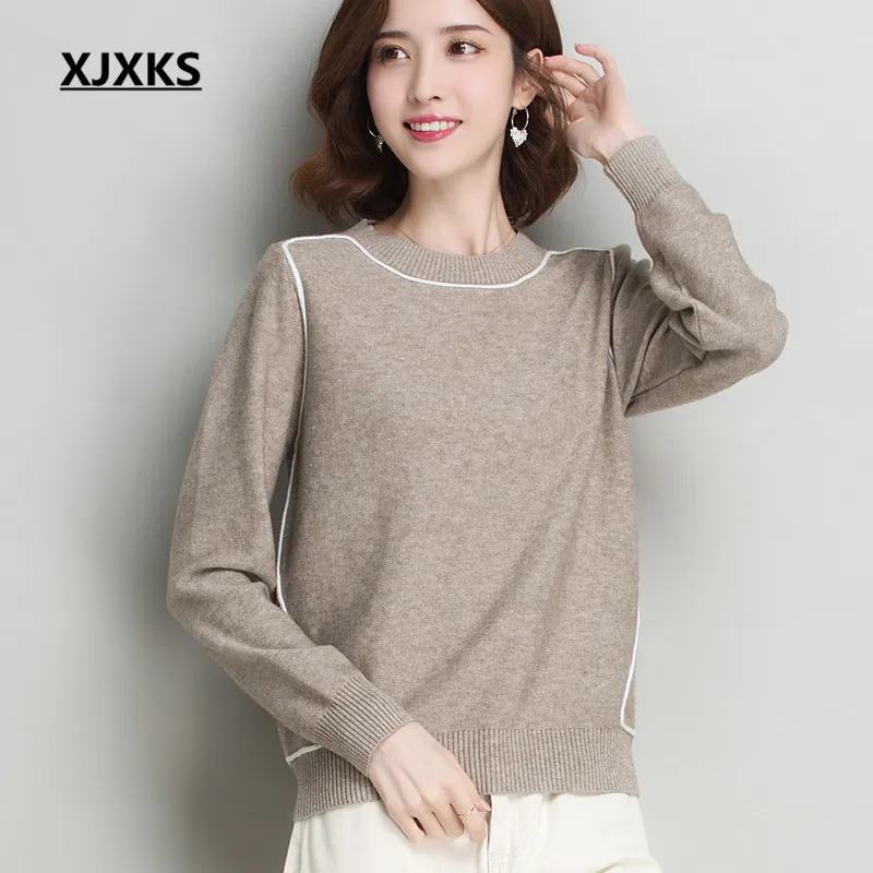 

XJXKS Round neck long sleeve autumn winter new women sweater 2019 fashion high quality cashmere women knitted sweater pullover
