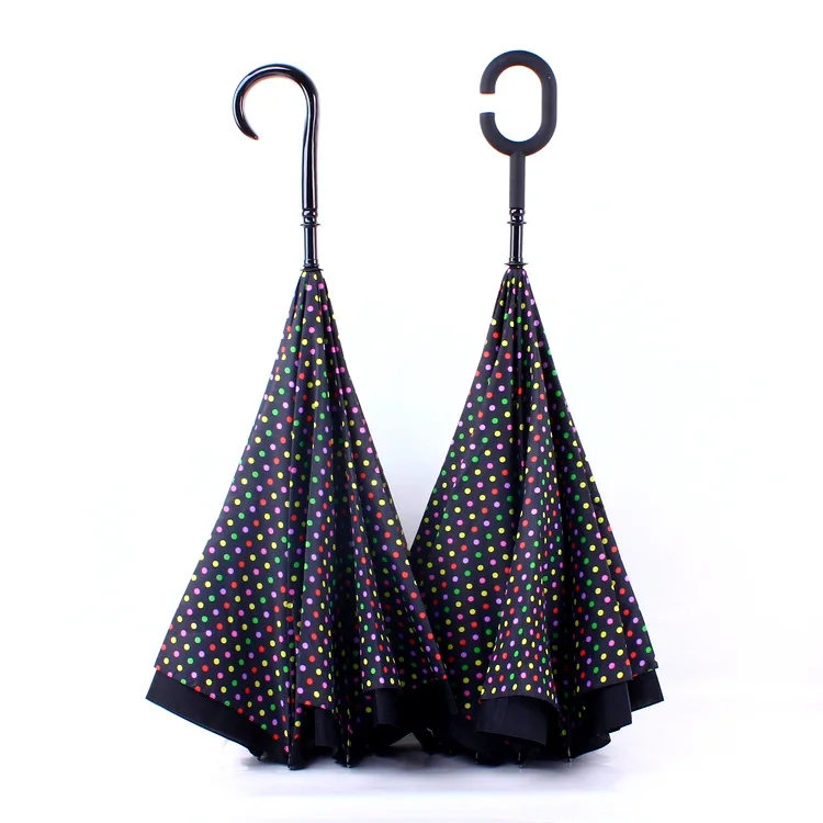 

Currently Available Color Dotted Double Layer Reverse Umbrella Straight Pole Foreign Trade Car Standing All-Weather Umbrella Win