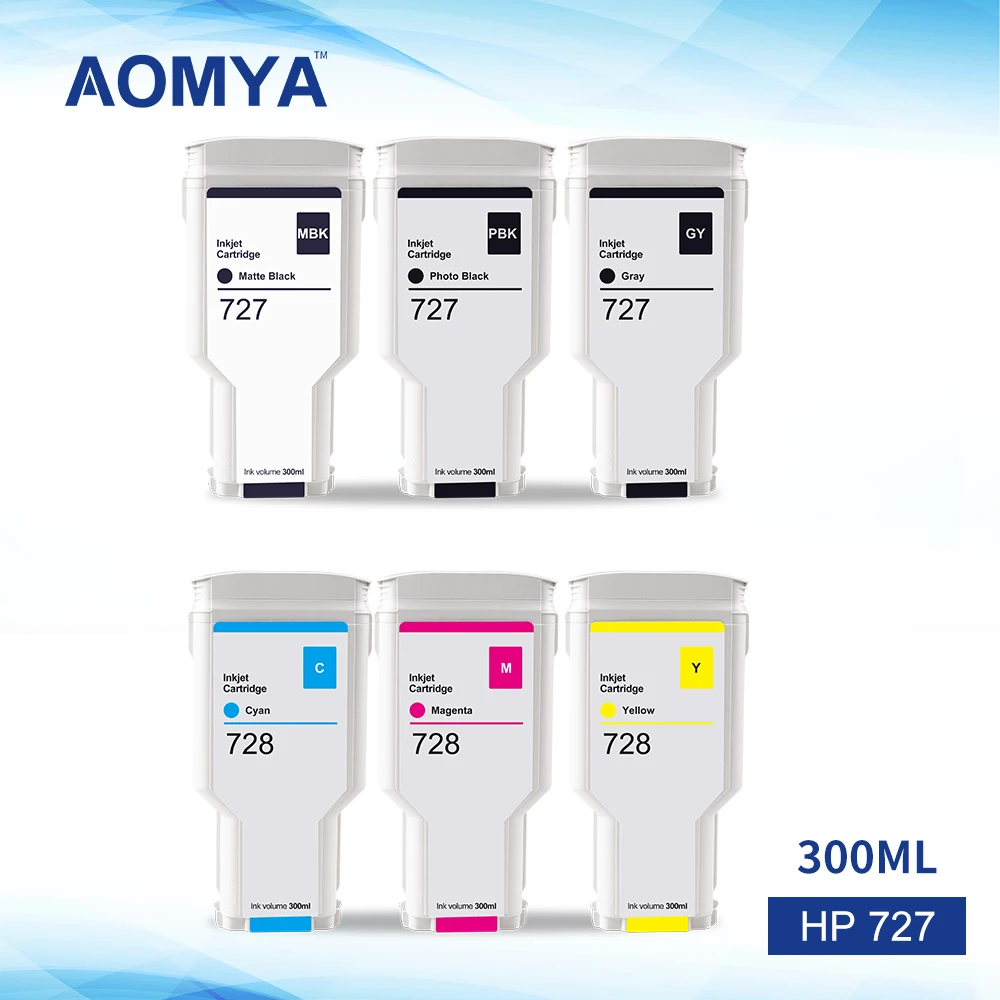 Картридж чернильный Aomya HP 727 300 мл для принтера DesignJet T920 T2500 T930 T1530 T2530 T1500 (PBK C M Y GY MBK) |