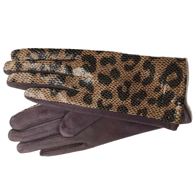 Женские зимние теплые леопардовые замшевые кожаные перчатки для сенсорного экрана женские сексуальные кашемировые Утепленные перчатки для вождения H84 - Цвет: H84 Coffee