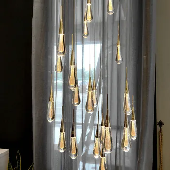 

HAIXIANG LED Rain Drop Crystal Pendant Light Living Room Island Ceiling Lamp Pendant Light