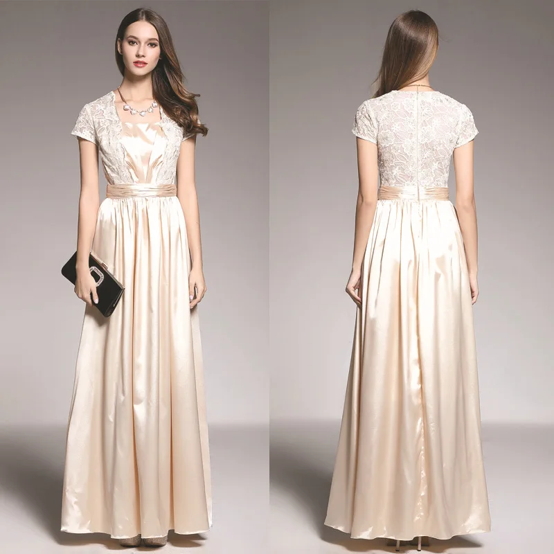 

Ck603 Spring New Style Silk Fabrics Chorus Costume Short Sleeve Elegant Fashion Long Host Banquet Evening