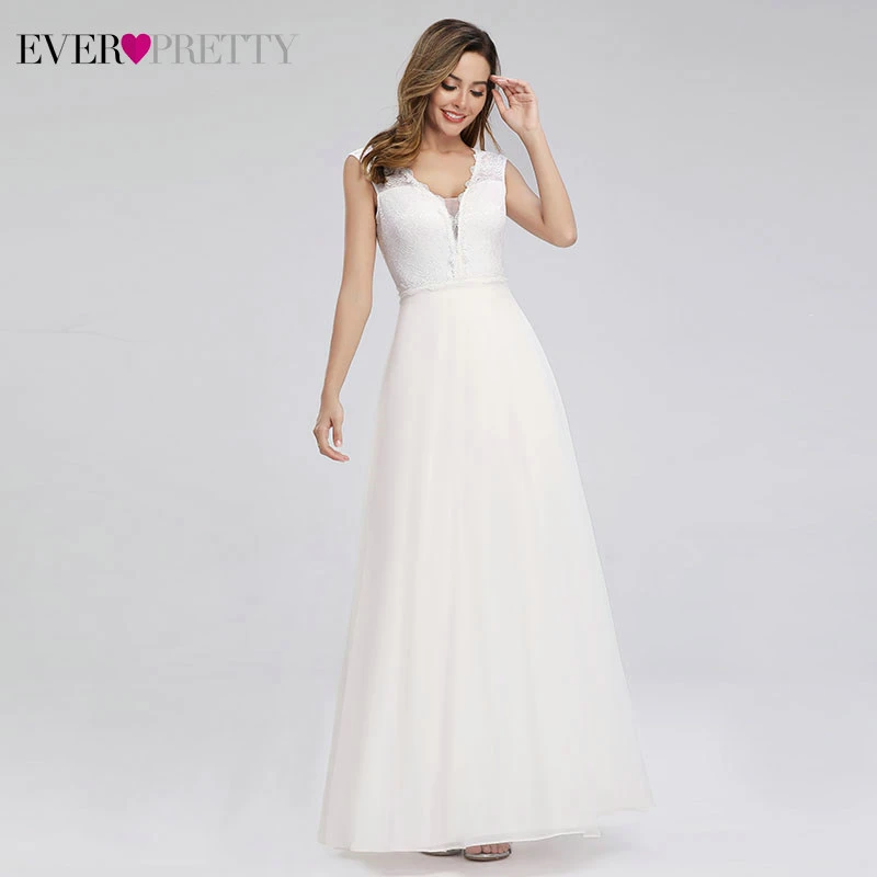 

Ever Pretty Simple Beach Style Wedding Dresses A-Line V-Neck Zipper Appliques Elegant Lace Bride Dresses Vestido De Novia 2019