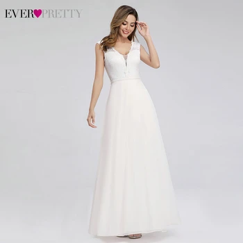 

Ever Pretty Simple Beach Style Wedding Dresses A-Line V-Neck Zipper Appliques Elegant Lace Bride Dresses Vestido De Novia 2020