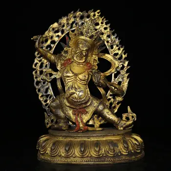 

12" Tibet Buddhism Temple Old Bronze Gilt Cinnabars Vajrapani Buddha Statue Vajra Bodhisattva Secret Lord Buddha Big Black Sky