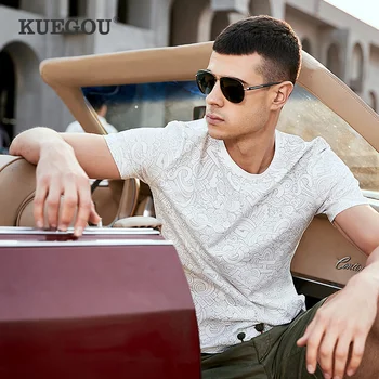 

KUEGOU Brand 100% cotton Men's T-shirt short sleeve men t shirts summer fashion printed tshirt men Tops plus size HT-8644