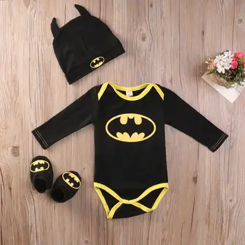 

Boy Jumpsuits Newborn Baby Boy Girl Clothes Batman Rompers+Shoes+Hat Costumes 3Pcs Outfits Set