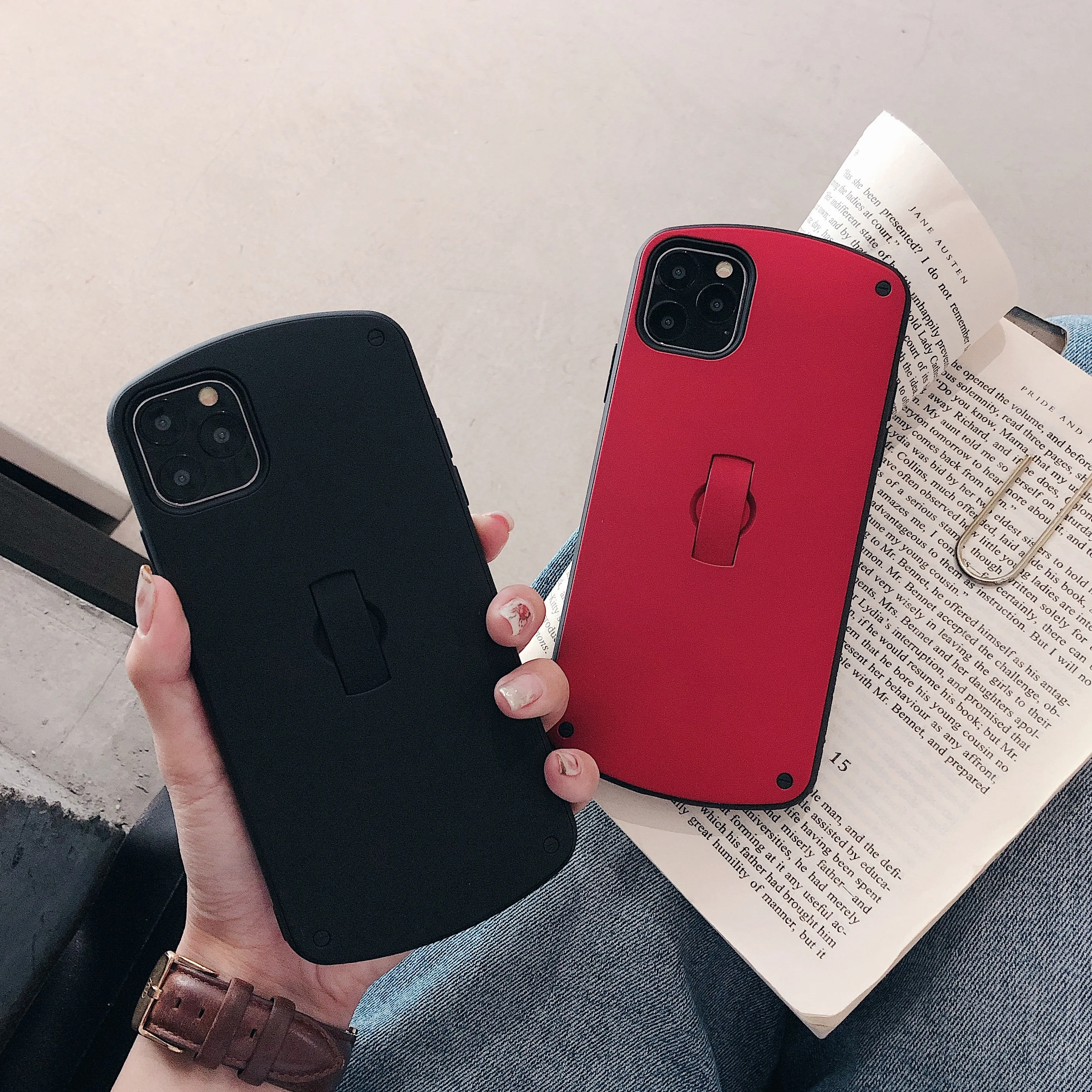 Матовый однотонный чехол-подставка 2 в 1 для Apple iPhone 11 Pro XS Max XR X 6 6S 7 8 Plus чехол-подставка с кольцом-петлей