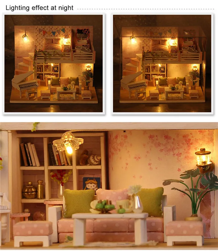 Juego de casa de muñecas de madera DIY de muchos estilos, muebles en m