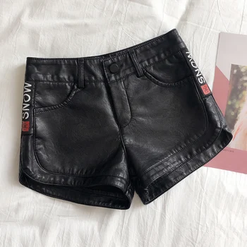 

Female PU Leather Shorts 2020 New Autumn Winter Fashion Wide Leg High Waist Black Shorts Thick Velvet Super Leather Shorts