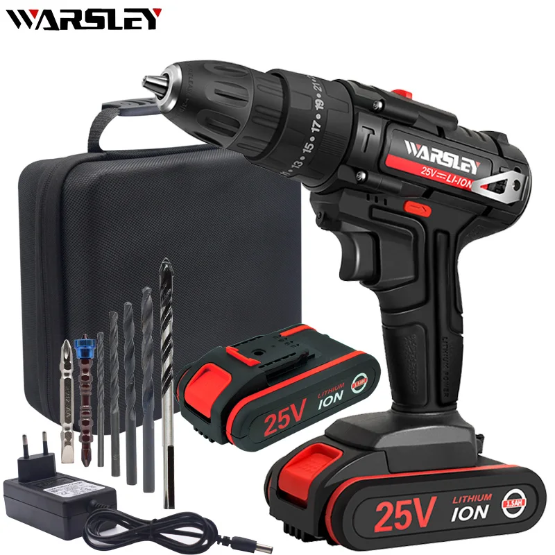 

25V Cordless Screwdriver Electric Screwdriver 1.5AH Lithium Battery Charging Drill Power Tools +7 Drill + Tool Bag