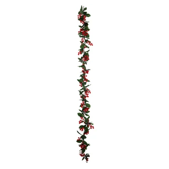 

6Ft Artificial Red Berry Garland with Green Leaves for Holiday Fireplace Stairs Table Decorations