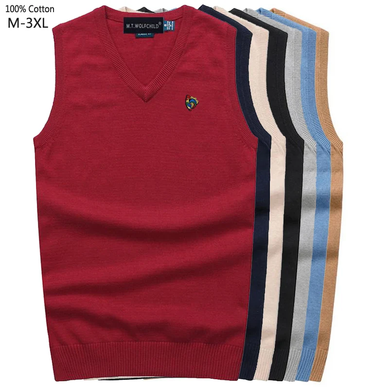 Chaleco de punto de alta calidad para hombre, suéteres informales sin mangas, ropa de marca de moda, Tops de otoño e invierno, 100% algodón, M-3XL