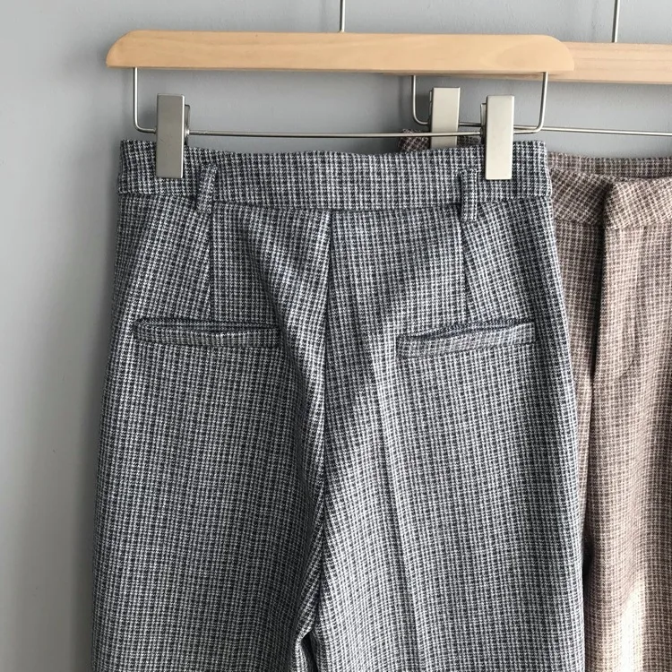 Mooirue осенние штаны женские клетчатые Harajuku Ol с высоким воротом свободные длинные женские брюки низ