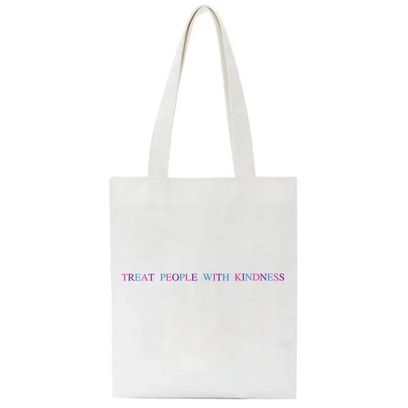 Korean Treat People with Kindness Letter Casual Harry Styles Fashion Canvas Big Capacity Harajuku Women Bags Funny Shoulder Bag