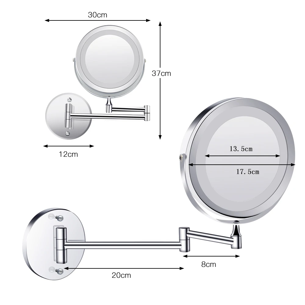 Led Makeup Mirror With Light Folding Wall Vanity Mirror 1x 10x Magnifying Double Sided Touch Bright