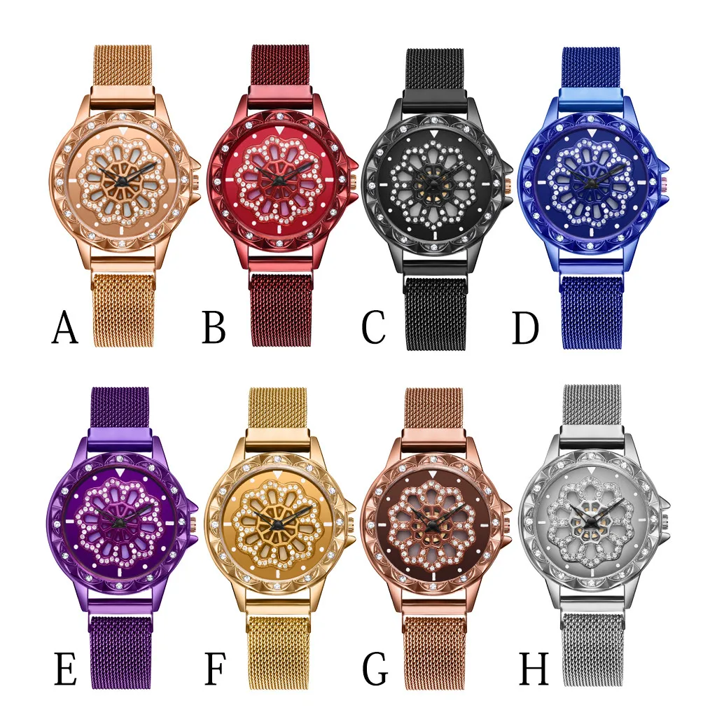 

360 Degree Rotating Fashion Diamond Dial To Run Ladies Quartz Mesh Belt Watch Luxury full diamond-set dial to run ladies new 918