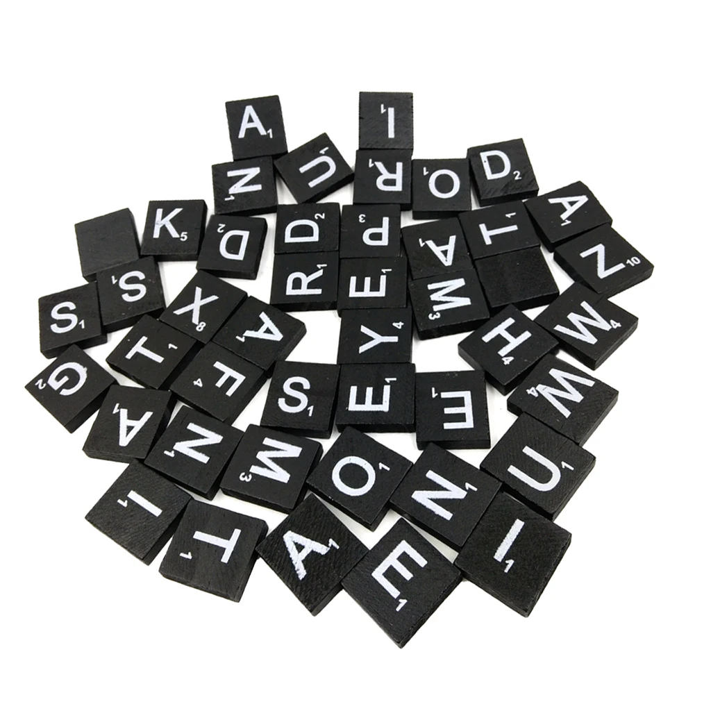 100 Pcs Wooden 26 Alphabet Tiles Black Letters & Numbers For Game Crafts