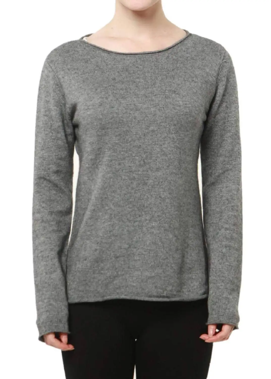 Кашемировый женский свитер с круглым вырезом, шерстяной пуловер с длинным рукавом, тонкий вязаный однотонный топ, женский свитер - Цвет: mid gray
