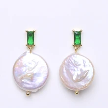 

White Coin Pearl Gold Plated Rhinestone Hook Dangle Earrings