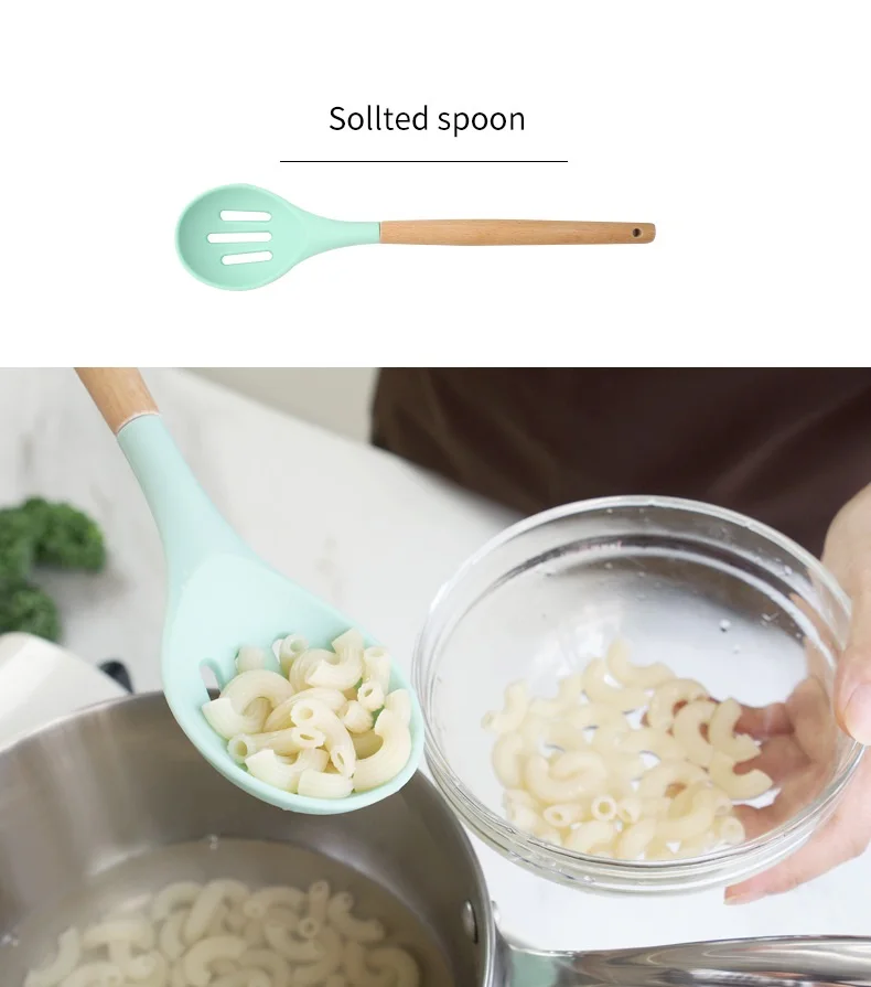 Food Grade Silicone Kitchenware Household Wooden Beech Handle Cooking Utensils Baking Tools Non-Stick Spatula Kitchen Accessorie