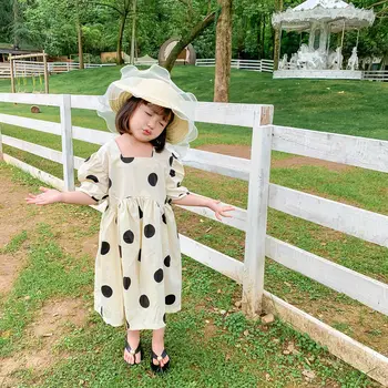 

Children Summer Puff Sleeve Cotton Princess Dress Girls Baby Big Dot Short-Sleeved Dress 2020 Kids Palace Wind Cauasl Dress