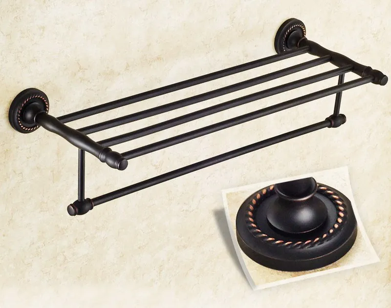 Oil Rubbed Bronze Bath Towel Rack Black Brass Bathroom Towel Holder Double Towel Shelf Bathroom Accessories BD654