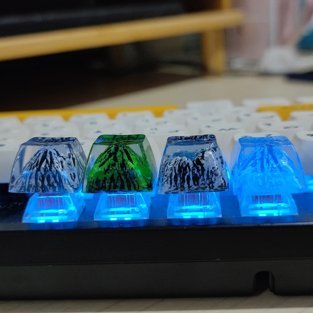 Customized Mount Fuji Snow Mountain Resin Keycaps For Cherry Switch Mechanical Keyboard SA R3 Profile Backlit Luminous Key Cap pink computer keyboard