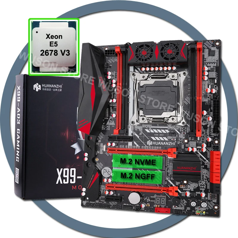 HUANANZHI X99 LGA2011 3 Dual M.2 материнская плата со слотом с процессором Xeon E5 2678 V3 SR20Z 12 ядер 24