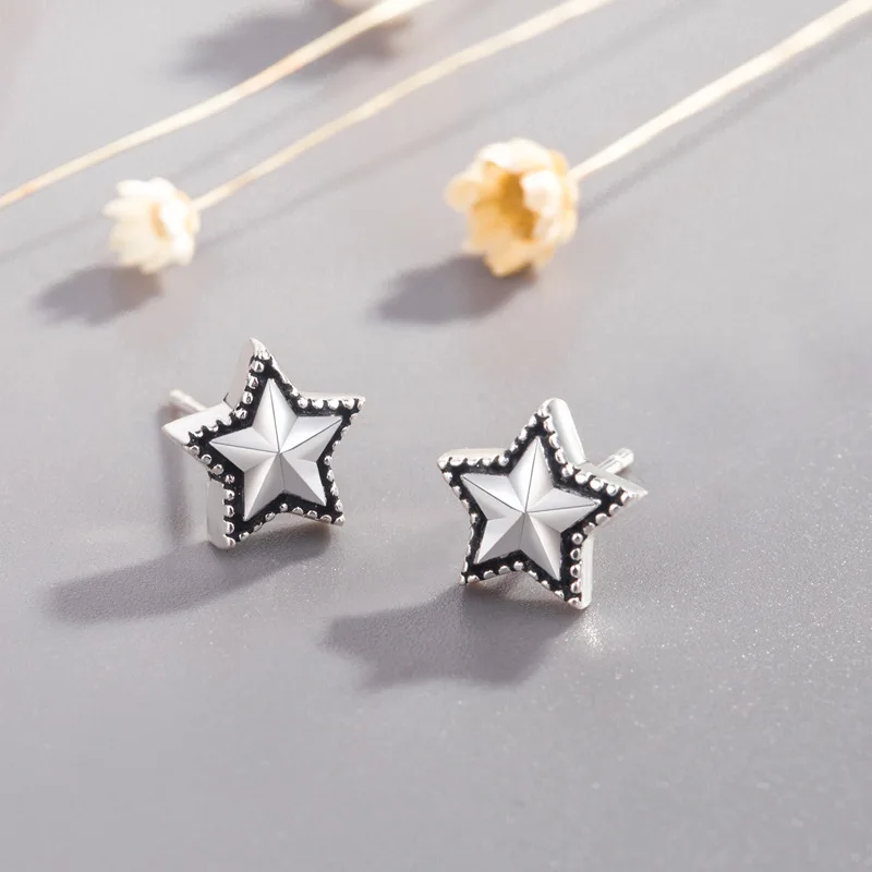 XIYANIKE серебро 925 пробы горячая Распродажа пятиконечные звезды корейские сережки-шпильки стиль Шарм геометрические маленькие серьги ювелирные кольца