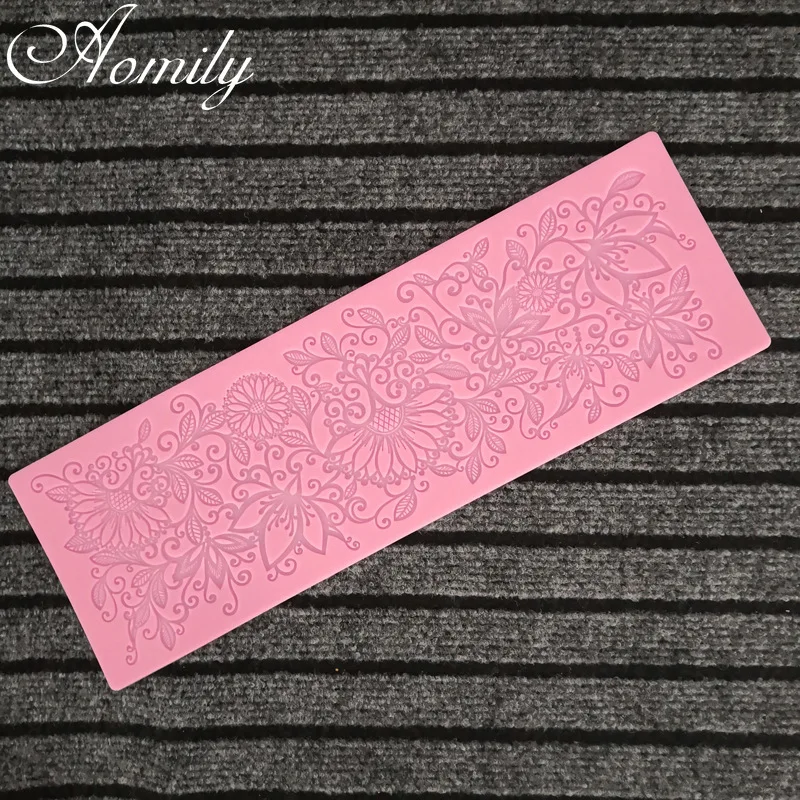 36.5cm Flower Lace Mold Cake Border Decoration Tools Fondant Cake Mold Food Grade Silicone Mat Mould Baking Flower Molds Aomily